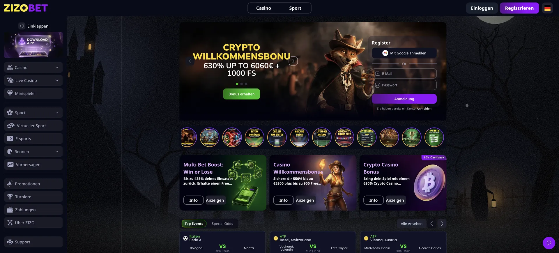 Zizobet: Casino und Sportwetten in Euro Zizobet